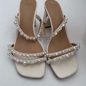 A New Day Women's White Pearl-Embellished Heels